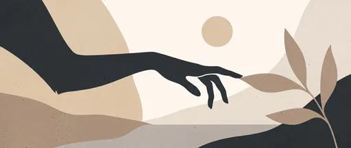 Minimalist Hand Silhouette Touching Botanical Leaf