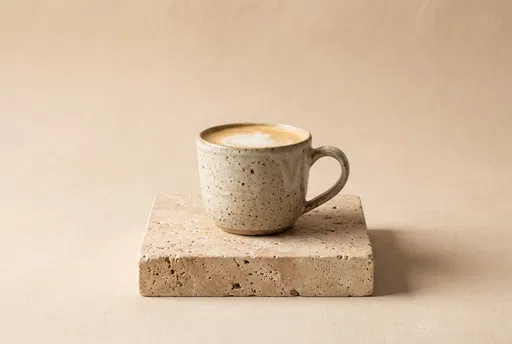 Speckled Mug of Latte on Travertine