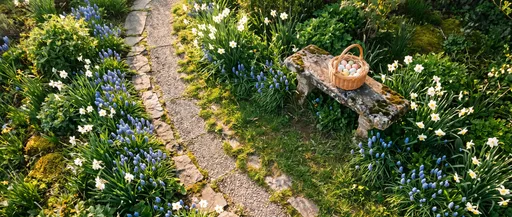 Easter Basket on Garden Stone Bench