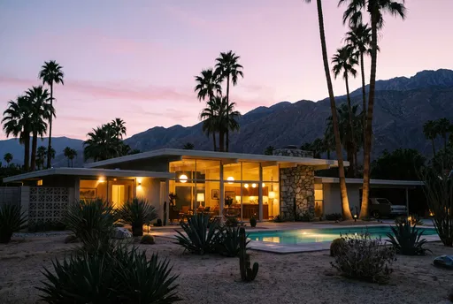 Mid-Century Modern Desert Home at Twilight