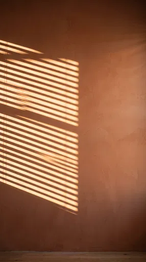 Golden Hour Blind Shadows on Terracotta Wall