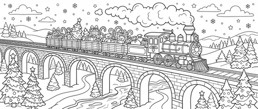 Christmas Train Viaduct Coloring Page