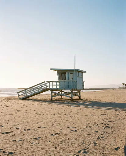 Blue Lifeguard Tower on Sandy Beach