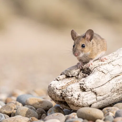 Small Wood Mouse on Beach Driftwood