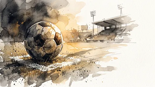 Watercolor Soccer Ball and Stadium Illustration