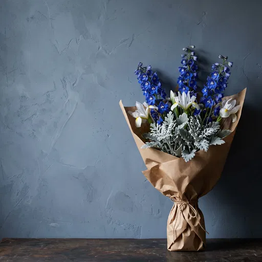 Blue Delphinium and White Iris Bouquet