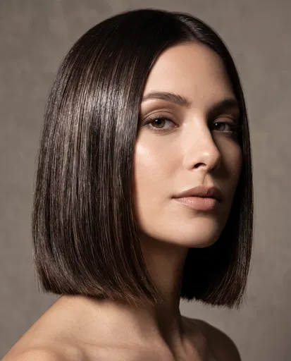 Woman With Sleek Dark Brown Bob