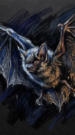 Pastel Drawing of a Nocturnal Bat