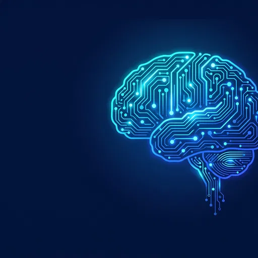 Glowing Blue Circuit Board Brain Graphic