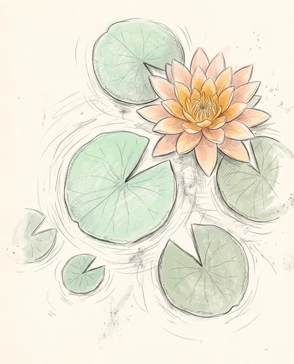 Pastel Sketch of Water Lily and Pads