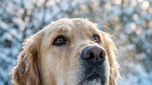 Golden Retriever Close-Up in Winter Snow
