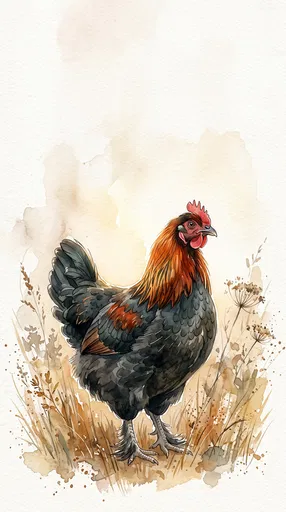 Watercolor Black Copper Marans Hen Illustration