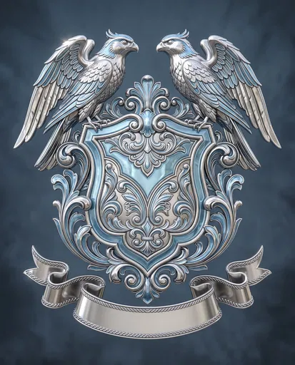 Silver and Blue Falcon Heraldic Crest