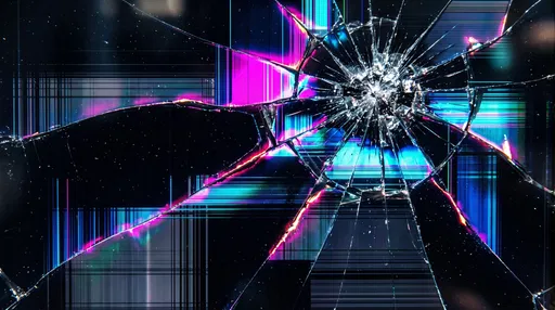 Shattered LCD Screen With Neon Glitch