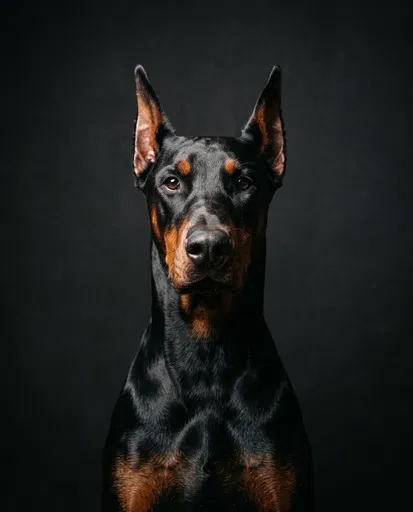 Studio Portrait of a Doberman Pinscher