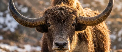 Close-up Portrait of Golden Lit Yak