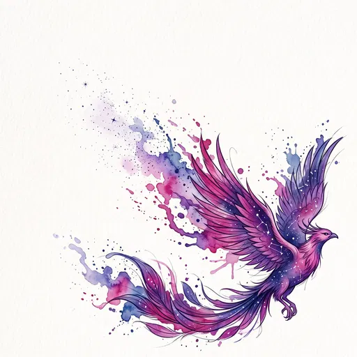 Celestial Watercolor Phoenix Tattoo Design