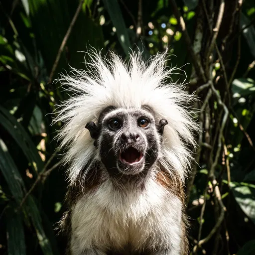 Shocked Cotton-Top Tamarin with Wild Hair