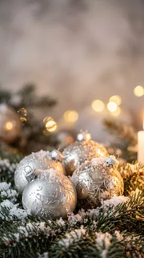 Frosted Silver and Champagne Christmas Ornaments