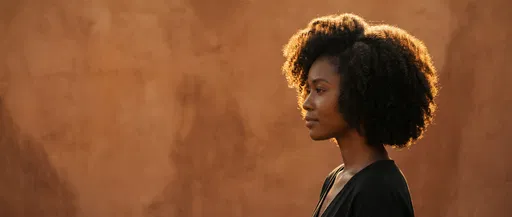 Backlit Portrait of Woman With Curly Bob