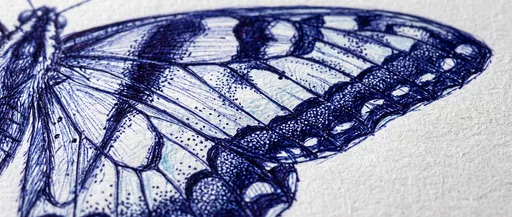 Blue Ballpoint Pen Butterfly Wing Drawing