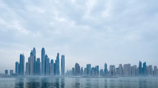 Dubai Marina Skyline Under Overcast Sky