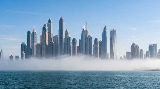 Modern Skyscraper Skyline Rising Above Coastal Fog