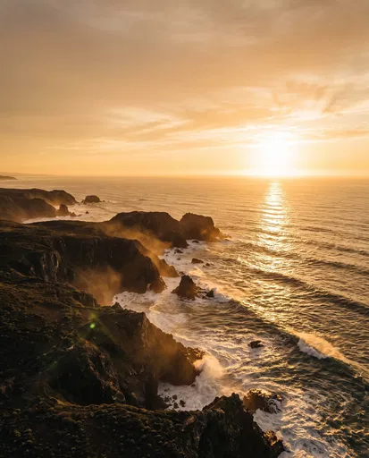 Golden Sunset Over Dramatic Coastal Cliffs