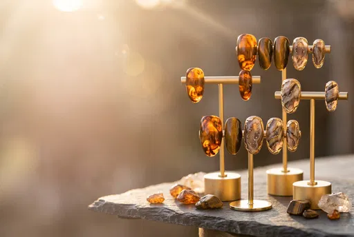 Luxury Gemstone Press-On Nails on Gold Stands