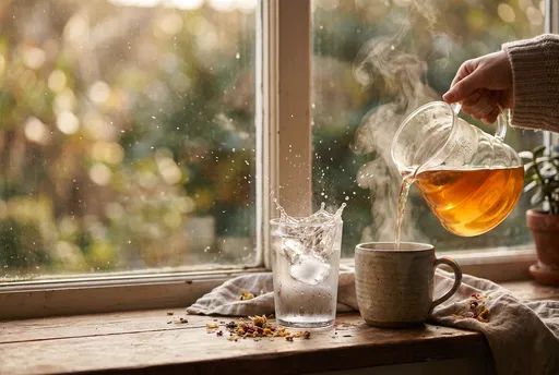 Pouring Hot Tea on Cozy Windowsill