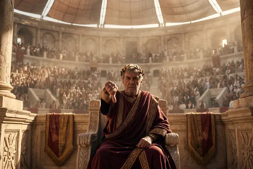 Roman Emperor Giving Thumbs Down in Amphitheater