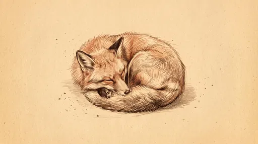 Sepia Sketch of Sleeping Red Fox