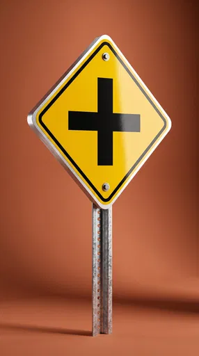 Yellow Crossroad Sign on Terracotta Background