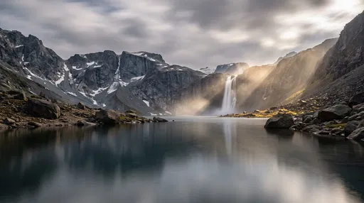 Alpine Lake and Waterfall Long Exposure