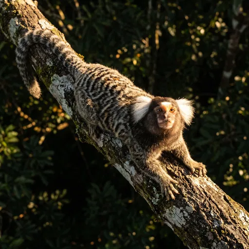 Common Marmoset on Sunlit Branch