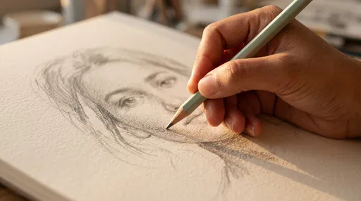 Artist Hand Shading Portrait Sketch with Pencil