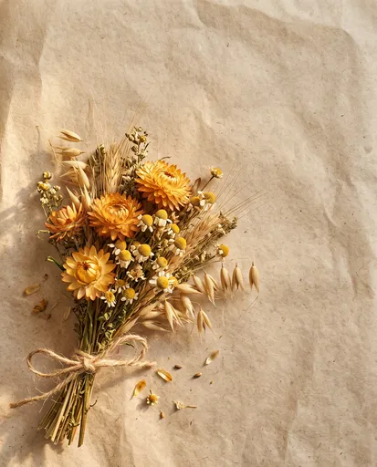 Dried Wildflower Bouquet on Parchment Paper