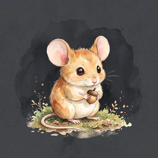 Watercolor Field Mouse Holding Acorn