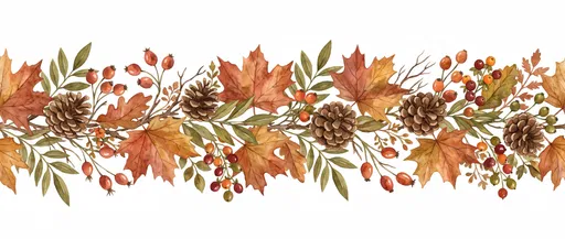 Watercolor Autumn Foliage Garland Border