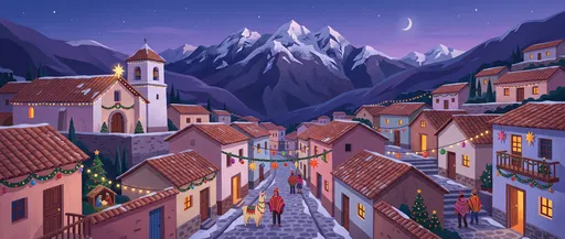 Andean Village Christmas Night Illustration