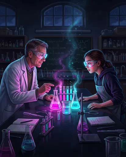 Chemistry Tutor and Student in Night Lab