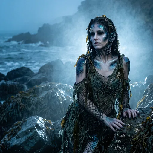 Eerie Deep-Sea Siren on Foggy Coast