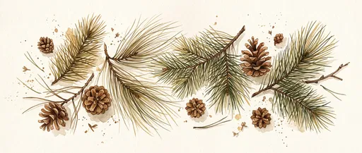 Watercolor Pine Boughs and Pinecones Flat Lay