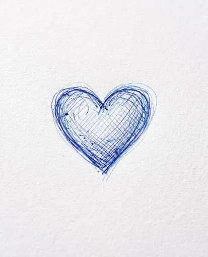 Blue Ballpoint Pen Heart Sketch on Paper
