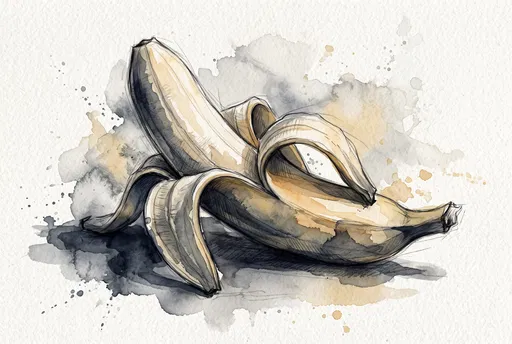 Watercolor and Graphite Peeled Banana Illustration