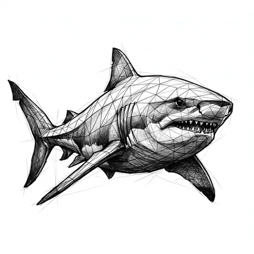 Geometric Wireframe Shark Graphite Sketch