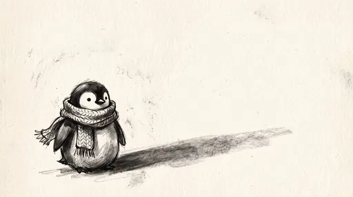 Charcoal Drawing of Penguin in Scarf