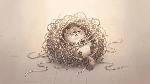 Grumpy Cat Tangled in Giant Yarn Ball
