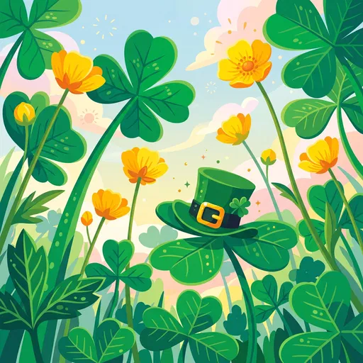 Leprechaun Hat Among Shamrocks and Buttercups