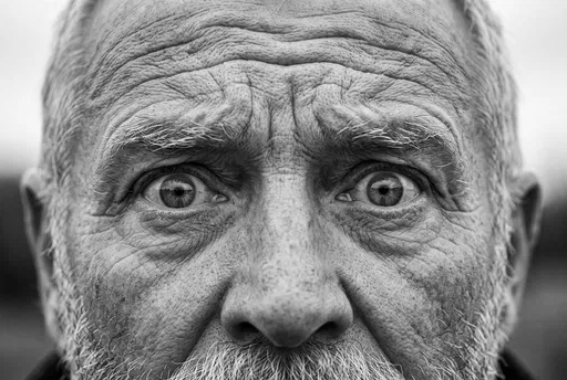 Monochrome Close-Up of Shocked Older Man
